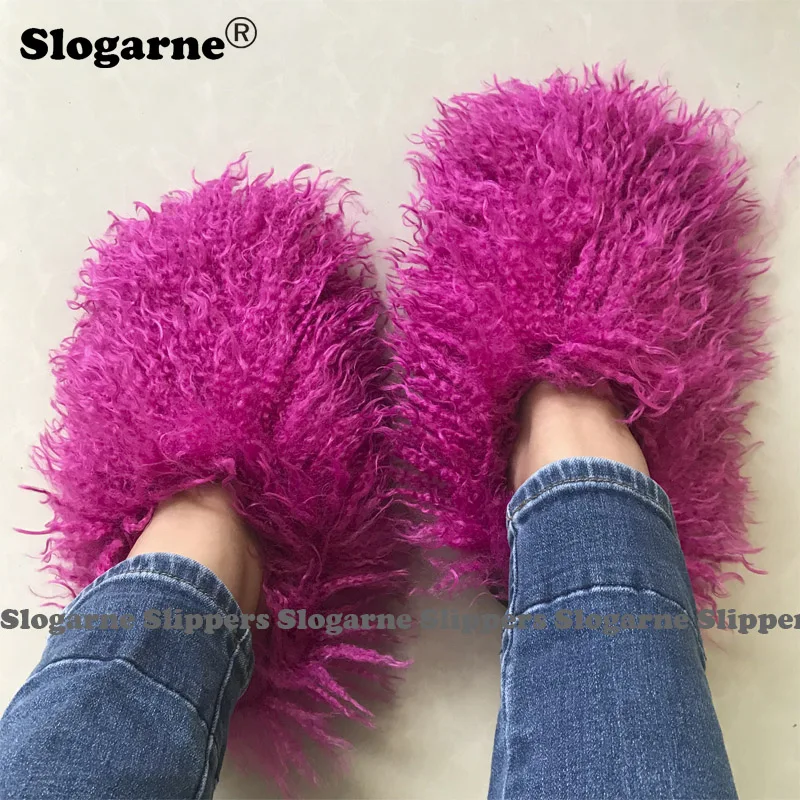 Women's Autumn Winter Fur Slippers Plus Size Woman Luxury Furry Faux Fur Slippers Plush Warm Home Cotton Shoes Indoor Fur Slides