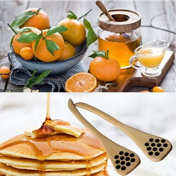 

1Pc Wood Honey Dipper Sever Mixing Stick Spoon Honeycomb Heart Pattern