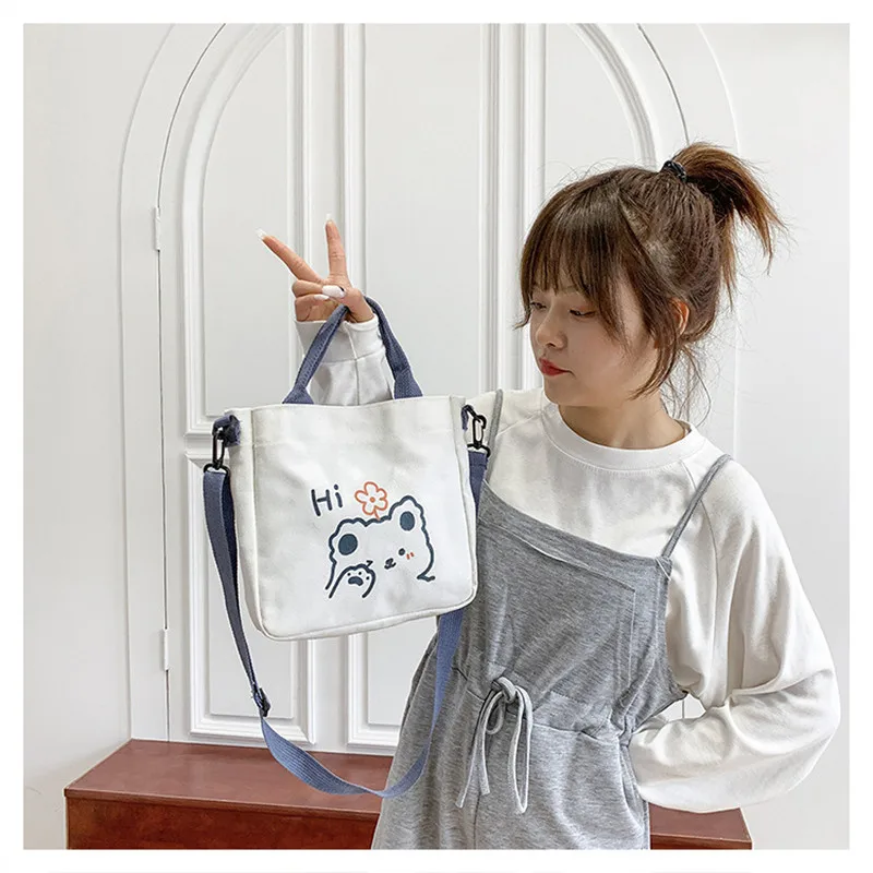 High Quality Casual Fashion Student Crossbody Underarm Shoulder Bear Cute Tote Handbag Summer New Canvas Women's Bag