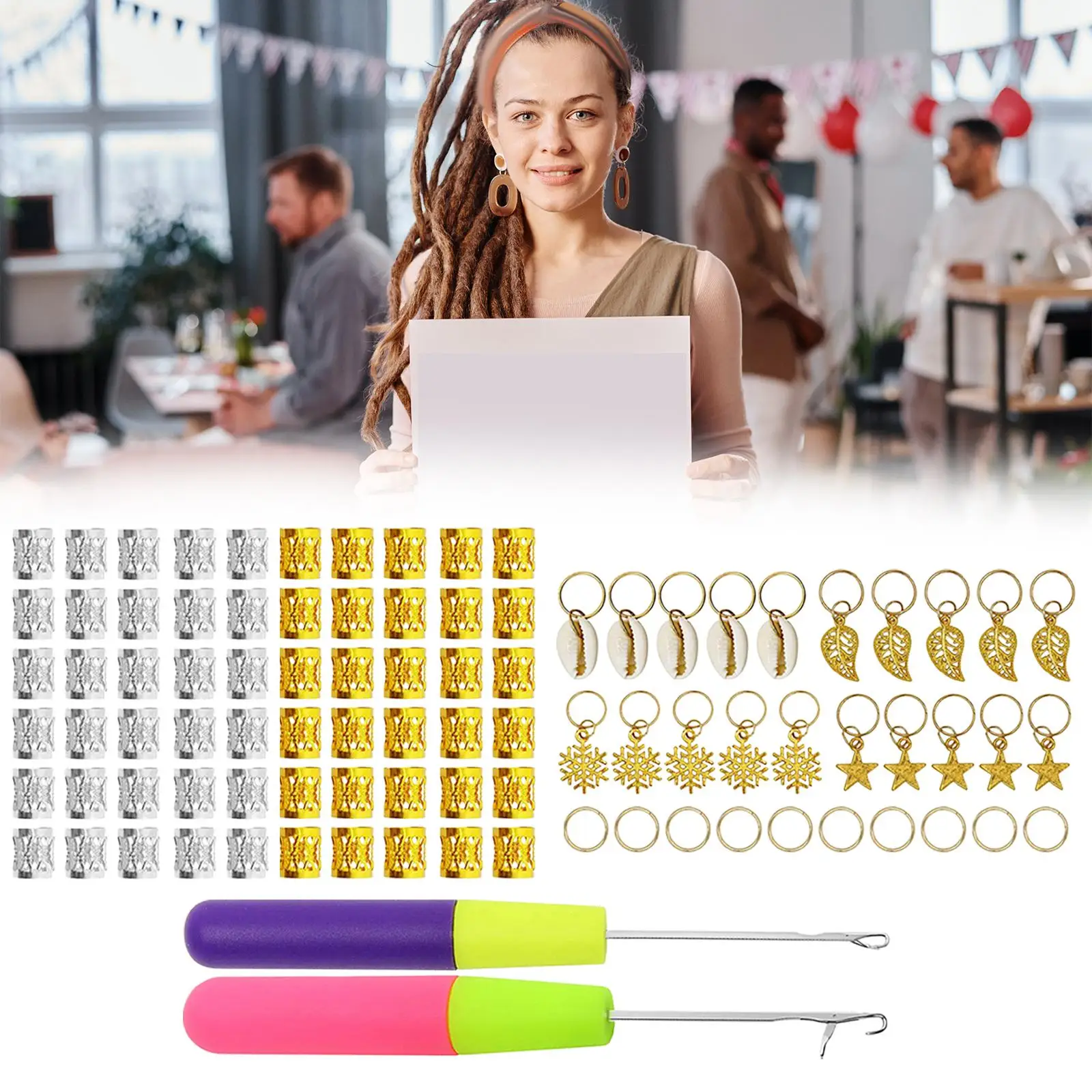 

92 Pieces Dreadlocks Braiding Beads Set Jewelry Crochet Braids