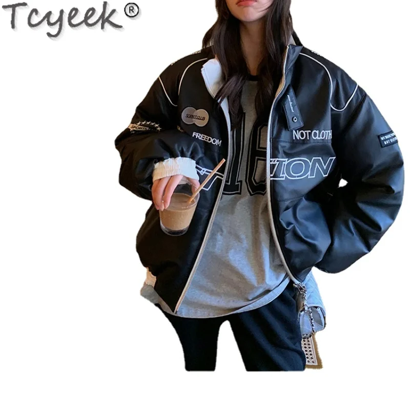 

Пуховик Tcyeek из натуральной кожи, дутая куртка из овчины, женская одежда, двустороннее короткое зимнее пальто для женщин