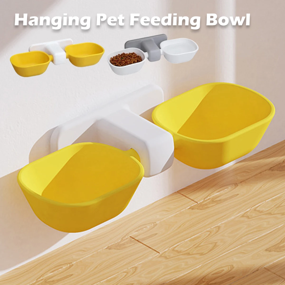 

Подвесная миска для кормления домашних животных, двойная миска для кошек, многоразовая зеркальная миска для воды, клейкая настенная миска д...