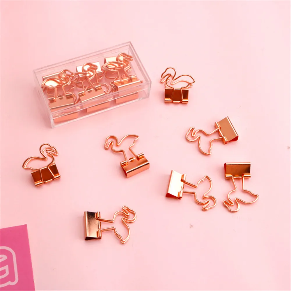 

9pcs/set Flamingo Design Binder Clip Hollow Out Metal Binder Paper Clips Photos Tickets Notes Letter Paper Clip Cute Stationery