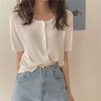 summer korean style retro tee tops for women fashion vintage o neck short sleeve t shirt 2022 woman slim solid color t shirts