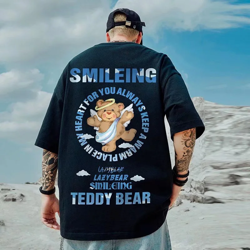 

Футболка мужская с коротким рукавом, забавный рисунок ангела и медведя, Повседневная Уличная одежда, Y2K, лето 2022