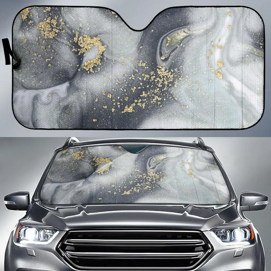 

Grey Gold Liquid Marble Print Car Sun Shade