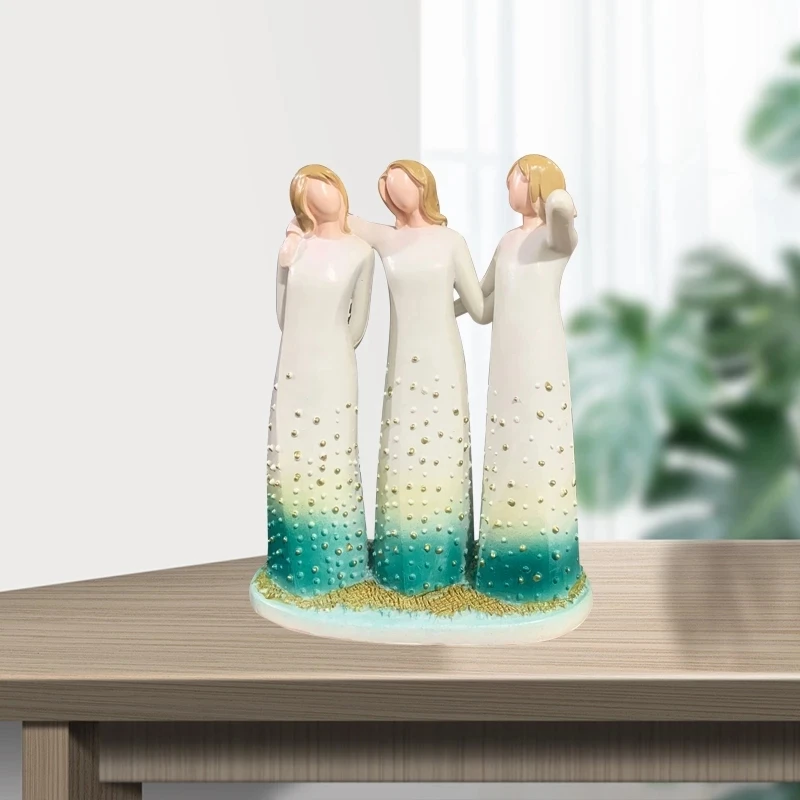 

Three Sisters Resin Abstract Figure Sculpture Hand-Painted Resin Small Statue Craft Desktop Ornament Gift for Friends Sisters