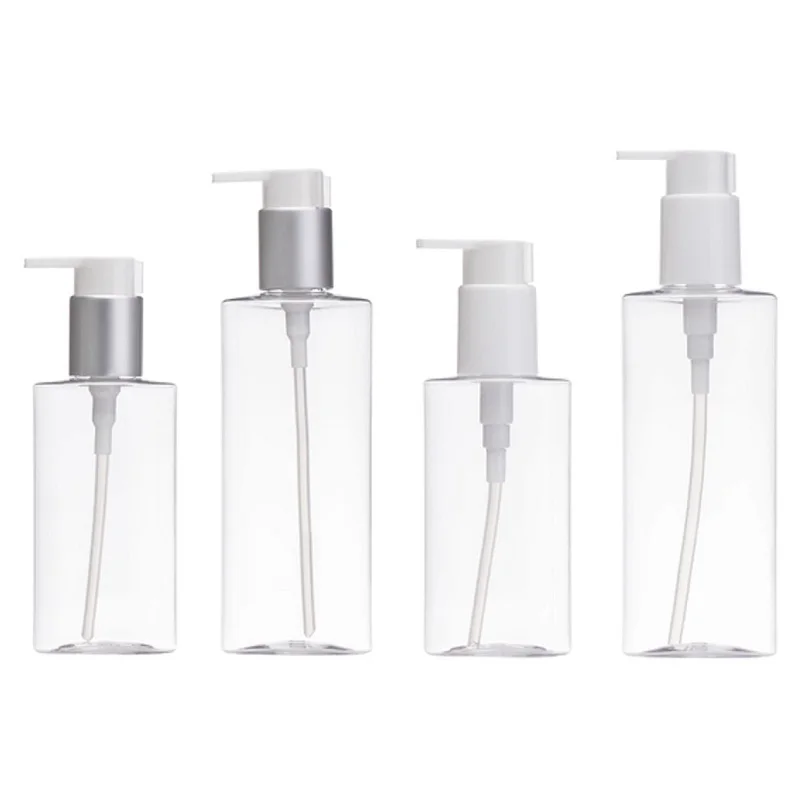 

120ML 200ML Empty Clear Ellipse Plastic Bottle Bring Card Buckle Lotion Press Pump Portable Refillable Cosmetic Packaging 20Pcs