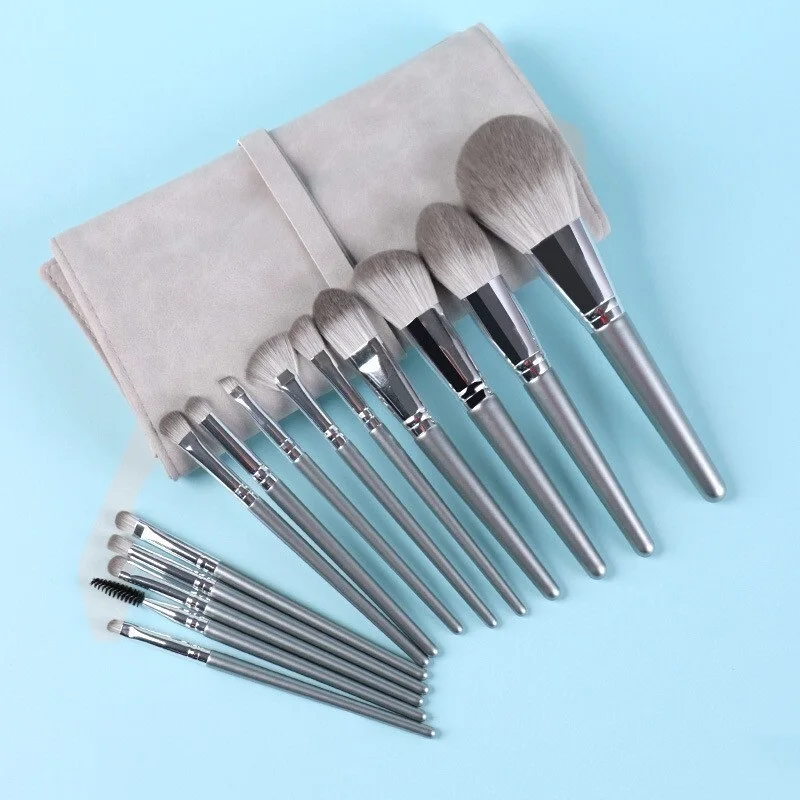 

14Pcs Silver Matte Blue Silver Makeup Brushes Set Berus Solek Berus Mekap Powder Makeup Brush Cosmetic Tool Beauty Tool