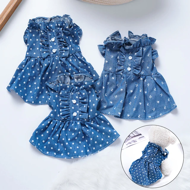 Summer Dog Denim Dress Harness Cute Bow Puppy Shirt Cat Jeans Vest Harness Pet Clothes Outdoor Walking Chest Strap with D-Ring 1