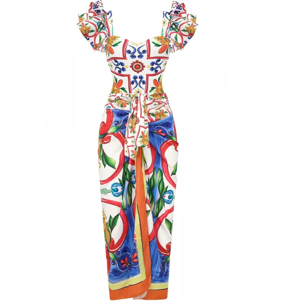 Женский раздельный купальник в стиле ретро розовый с принтом сексуальный