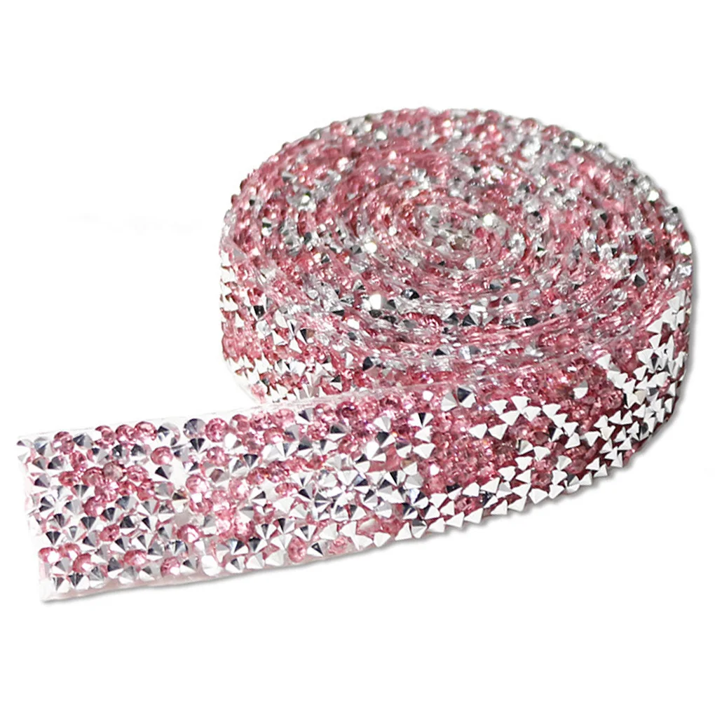 

1/2/3/5 1 Yard Bling Stickers Lightweight Fix Decor Beads Self-adhesive Design Eye-catching Drill Strip Pink 1 Code 2cmWidth