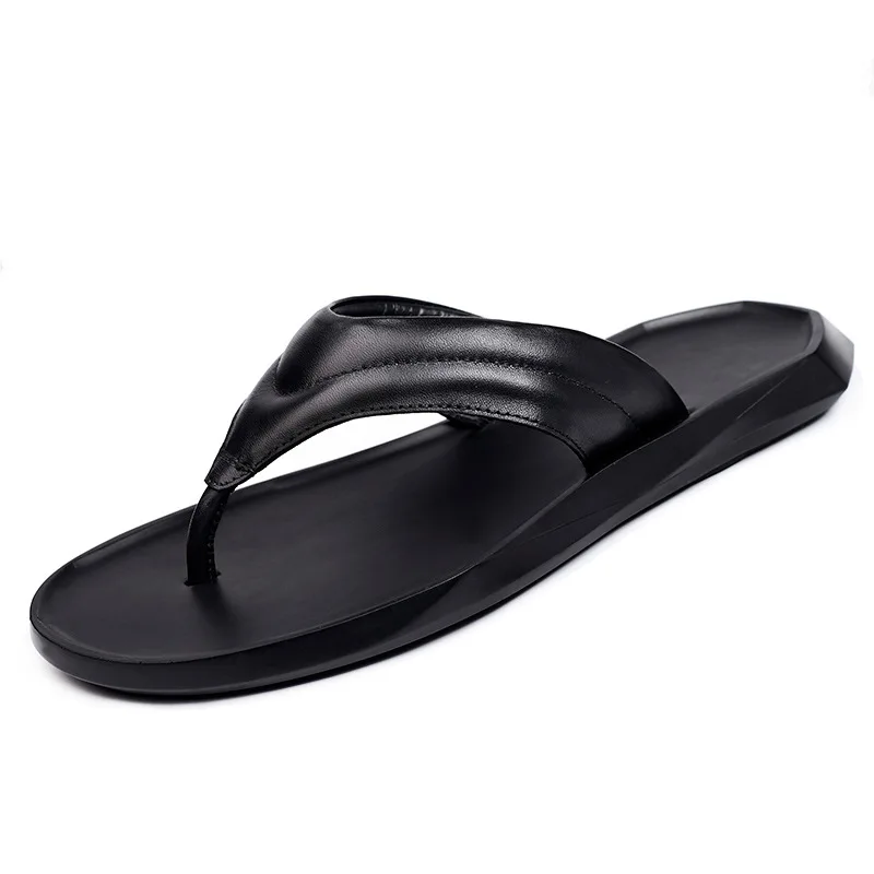 Cowhide Comfortable Mens Summer Slippers Breathable Soft Outdoor Flip Flops Men Designer Shoes Men High Quality Genuine Leather