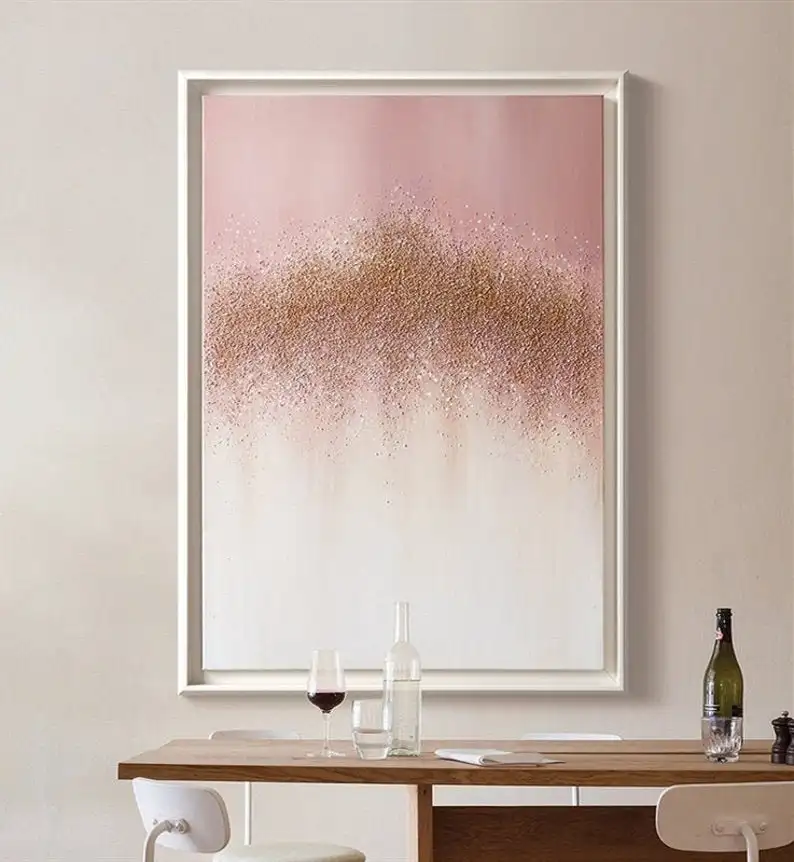 

ink Gold Painting, Abstract Glitter Canvas Wall Art, Abstract Oil Painting Large Gold and White PaintingBig oil huge large-scale