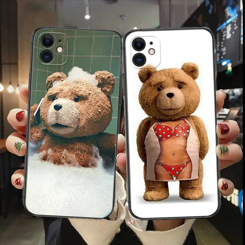 

Fashion Teddy Bear Anime Phone Case for IPhone 14 13 12 11 Pro Max Mini SE XR X XS Max 8Plus 7plus New Shell Black Phone Cover