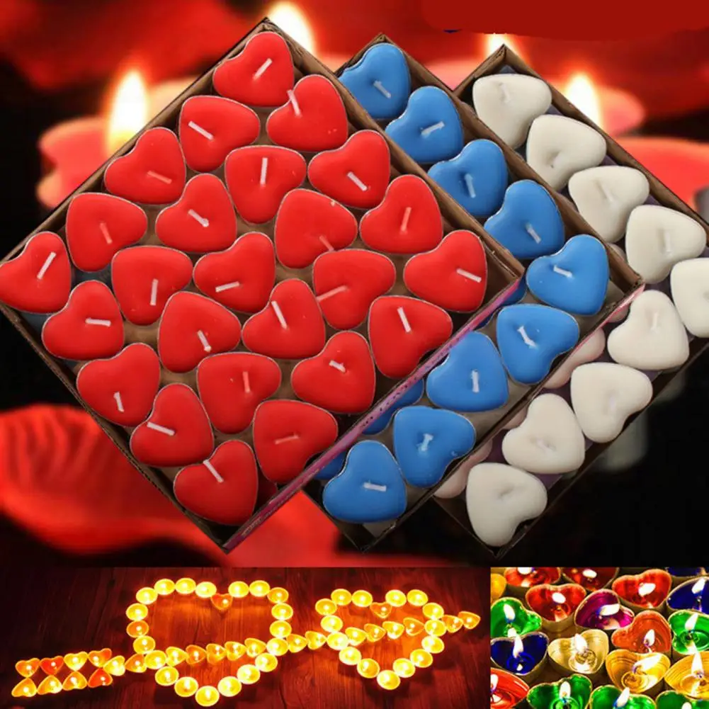 

50Pcs Candle Smokeless Round/Heart Shape Flickering Mini Desktop Atmospheres Candle for Party