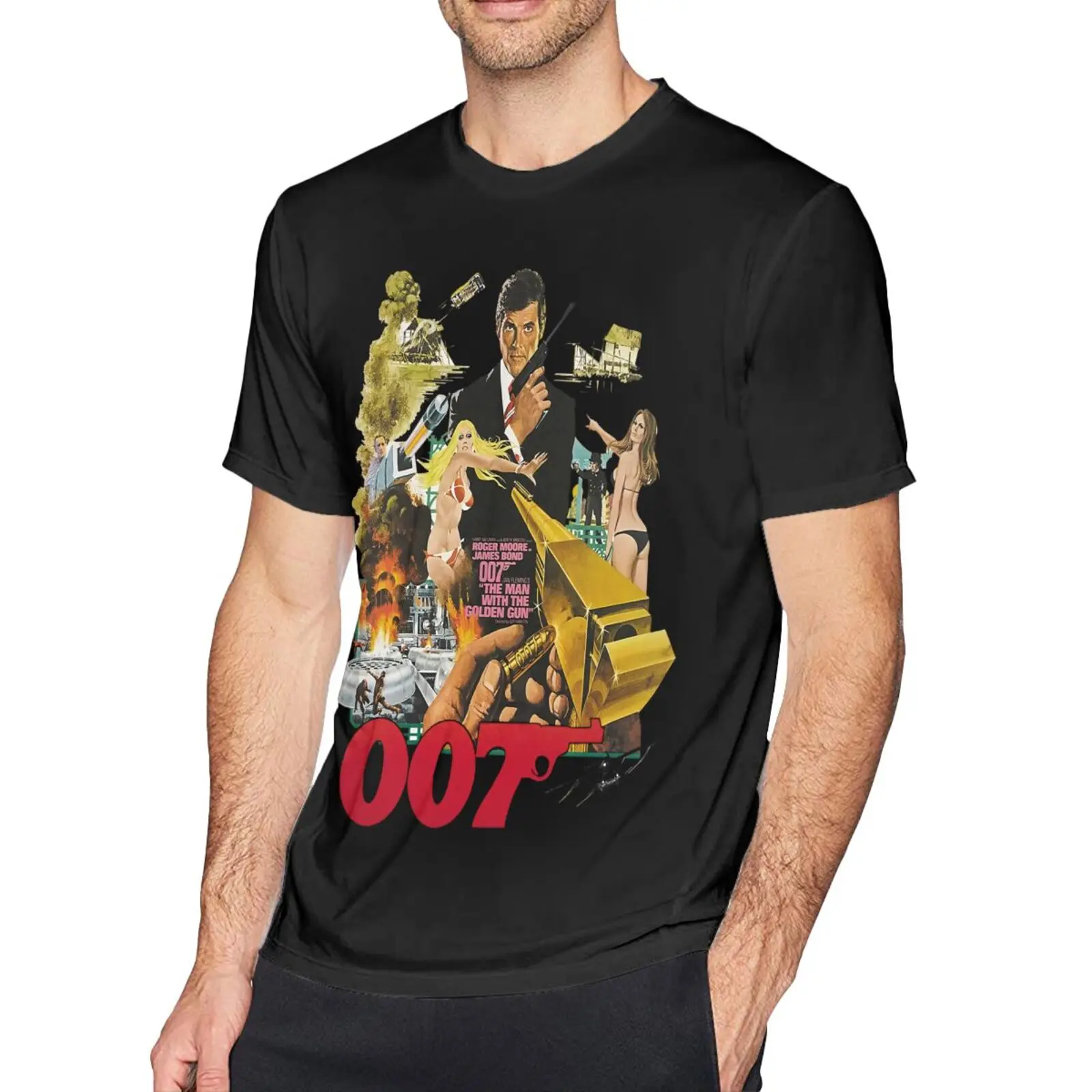 

007 Джеймс Бонд Роджер Мур с футболкой для мужчин оверсайз футболка аниме рубашка Харадзюку футболка оверсайз Футболка женская мужская футб...
