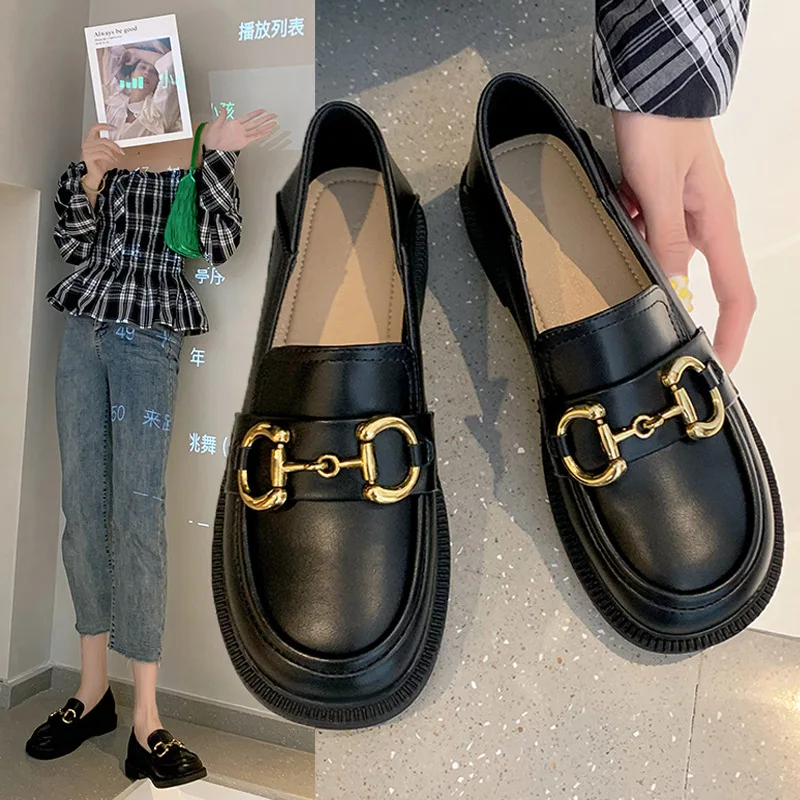 Retro small leather shoes spring and autumn single shoes Korean British style a foot pedal women's high loafers