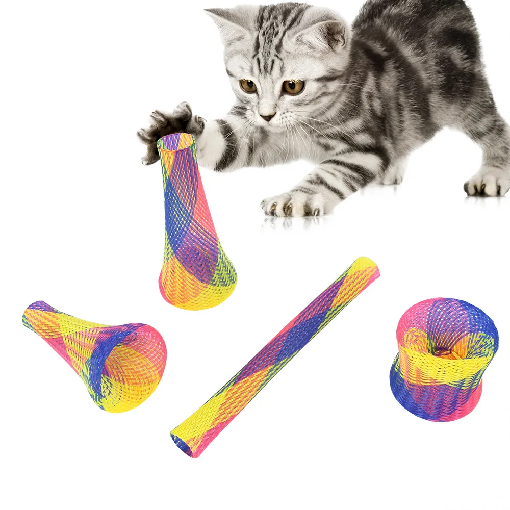 

Pet Supplies Cat Interactive Bouncing Toys Colorful Nylon Spring Jumping Funny Cat Training Tool huan le yang guang