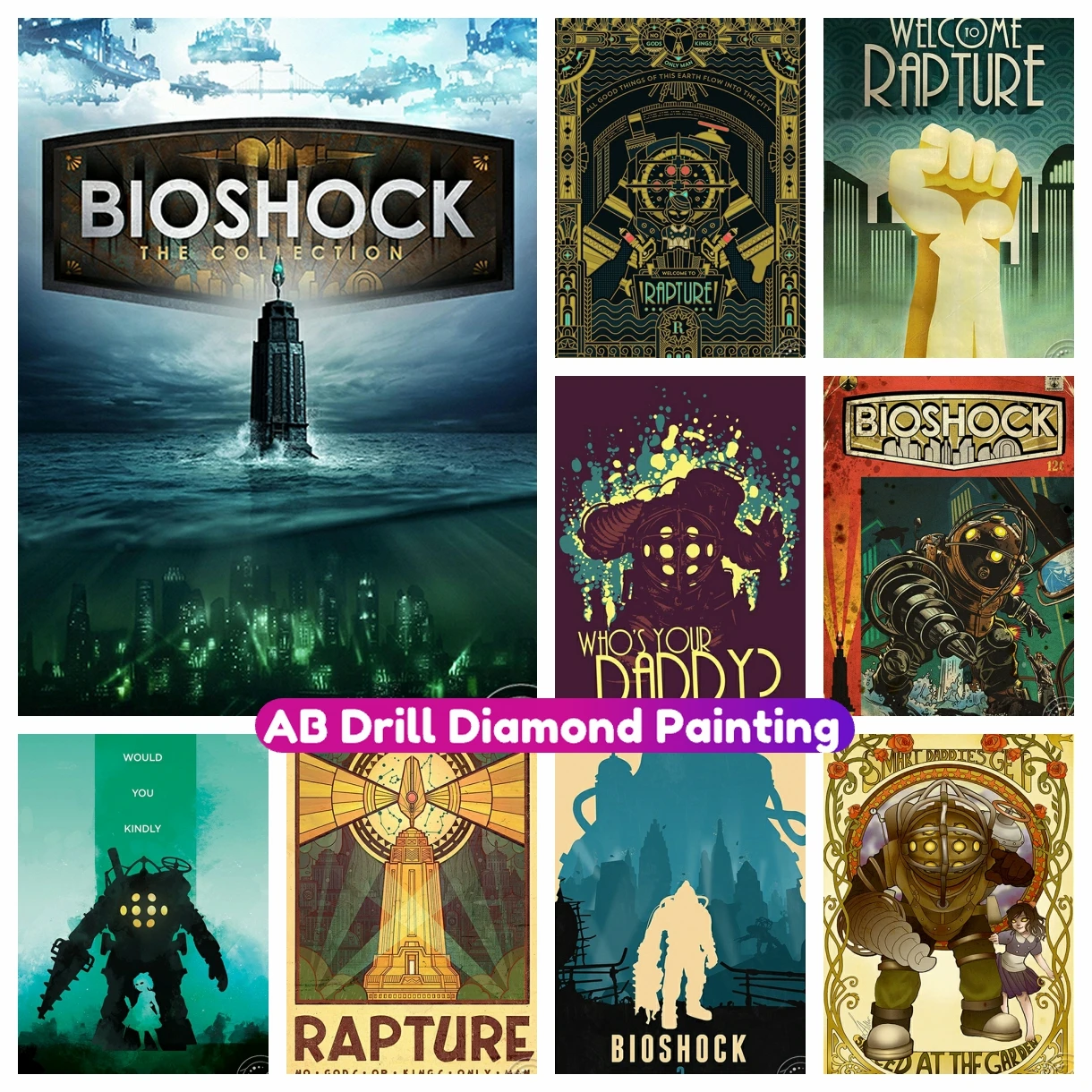 

Bioshock Infinite AB Diamond Painting New Pop Game Rhinestone Cross Stitch 5D Full Drill Mosaic Embroidery Home Decor Handmade