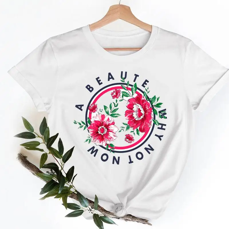 

Женская футболка с цветочным принтом, круглым вырезом и коротким рукавом