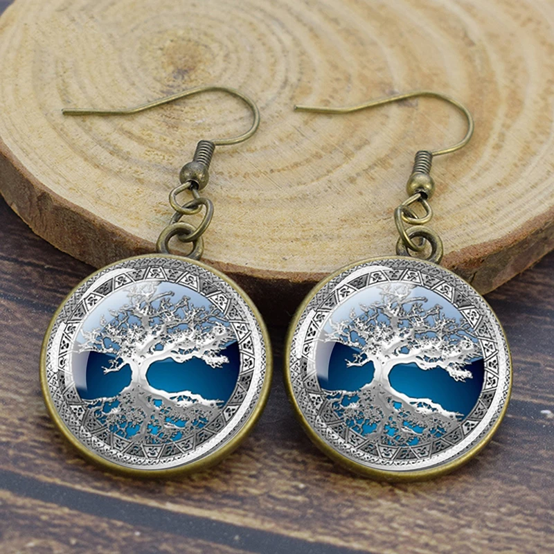 

Tree of Life Dangle Earrings Life Tree Jewelry Drop Earring Women Girl Gift Glass Cabochon Earings Delicate Ear Hook
