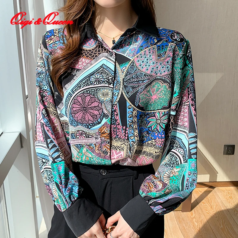 

Шифоновая рубашка Qiqi & queen с принтом и рукавами-фонариками, женская одежда, новинка весны 2023, женский элегантный топ с длинными рукавами, блузы для женщин