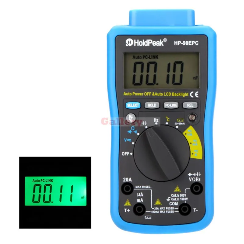 

Holdpeak Hp-90epc Auto Range Digital Multimeter Dmm Cap Hz Temperature Meter Battery Tester W Usb Pc Link & Lcd Backlight