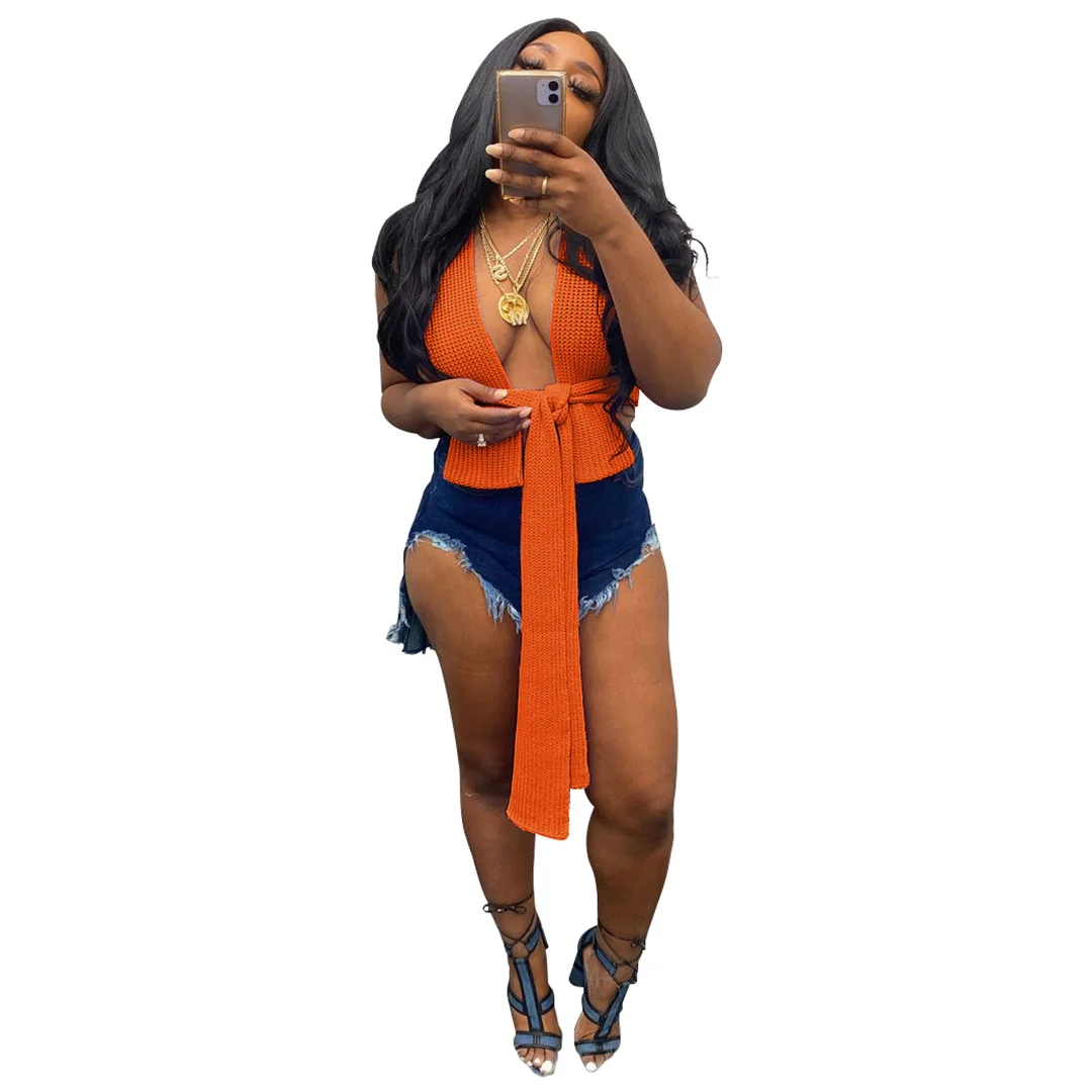 Кроп-топ женский трикотажный с завязкой на шее и открытой спиной |