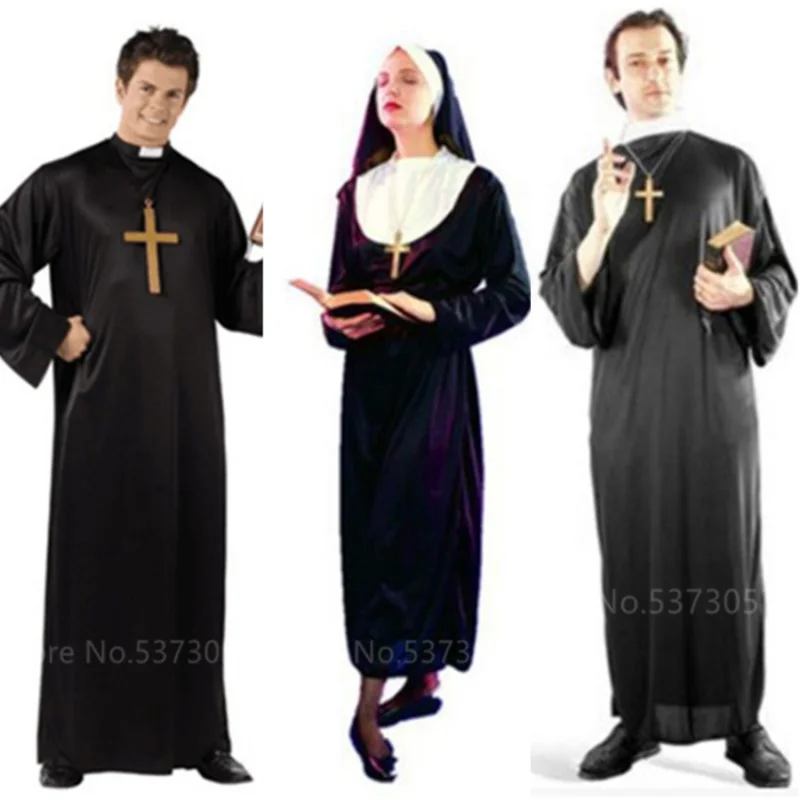 

Halloween Cosplay Costumes For Women Clothes Carnival Priest Nun Long Robes Religious Catholic Church Clothing Missionary Men