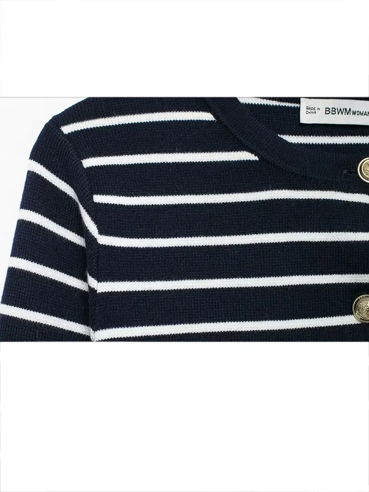 HH TRAF 2024 осенний Новый женский Ретро однобортный Тонкий Топ с круглым вырезом