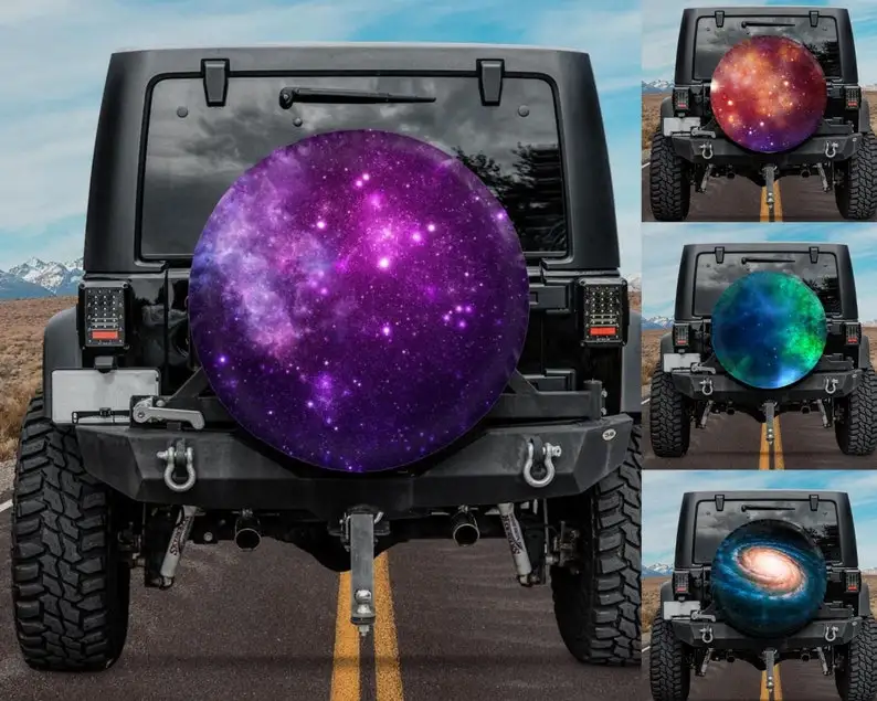 

Spare Tire Cover with Galaxy design, Backup Camera tire cover for Jeep, for Bronco, Galaxy Tire Cover, Purple galaxy wheel cover
