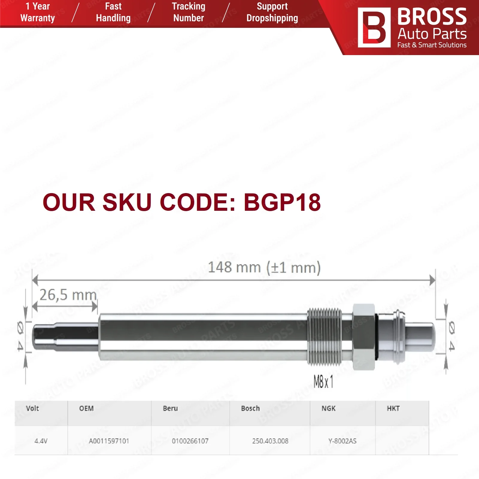 Bross автозапчасти BGP18 1 шт нагреватель свечения вилки GX2148 0100266011 A0011597101 GE105 0 250 403 008 100