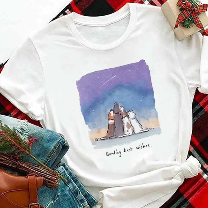 

Рождественская модная женская футболка с коротким рукавом, футболка с мультяшным рисунком, топ, модная повседневная одежда с милой собакой, летняя футболка с принтом