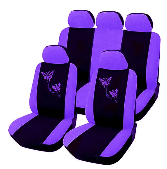 

Универсальные автомобильные Чехлы, защитные накидки на сиденья автомобиля с вышивкой в виде фиолетовых бабочек, подходят для большинства автомобильных сидений, Стайлинг