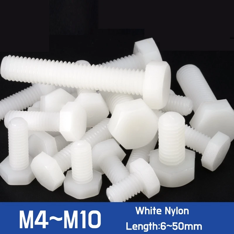 

10 ~ 100 шт. M4 M5 M6 M8 M10 Белый Нейлоновый шестигранный винт пластиковая Изолированная Метрическая резьба фотоголовка длина болта 6 ~ 50 мм