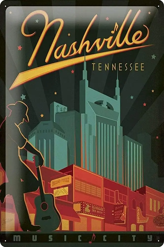 KLSPU Nashvlle Теннесси Ковбойская тема Gutar Металл Tn Sgn 8x12 nches Ретро Настенный декор Bar Dnng