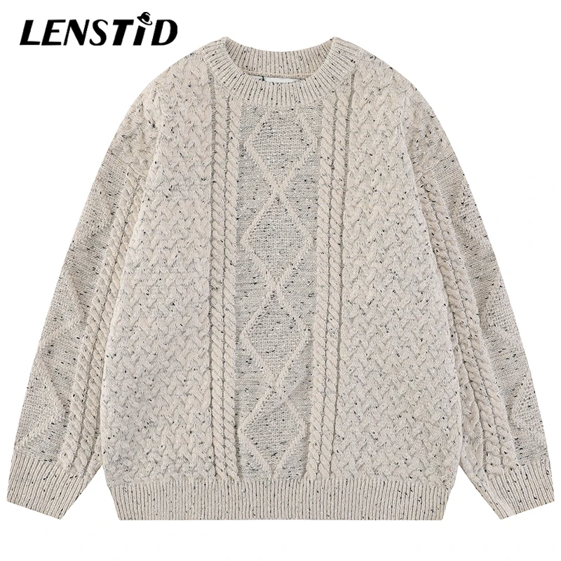 

LENSTID Autumn Men Solid Knitted Sweaters Hip Hop Twist Dot Jumper 2022 Streetwear Harajuku Fashion Casual Pullovers Clothing