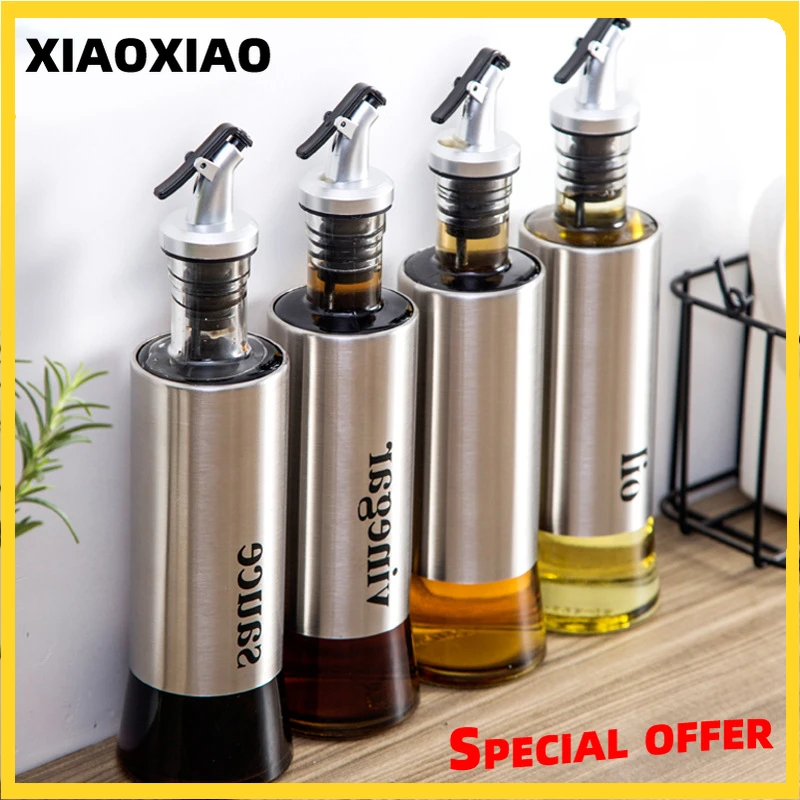 

Stainless Steel Oil Bottle Glass Leak-proof Kitchen Soy Sauce Vinegar Storage Tools Pot Japanese Style Seasoning Jar Set Olive
