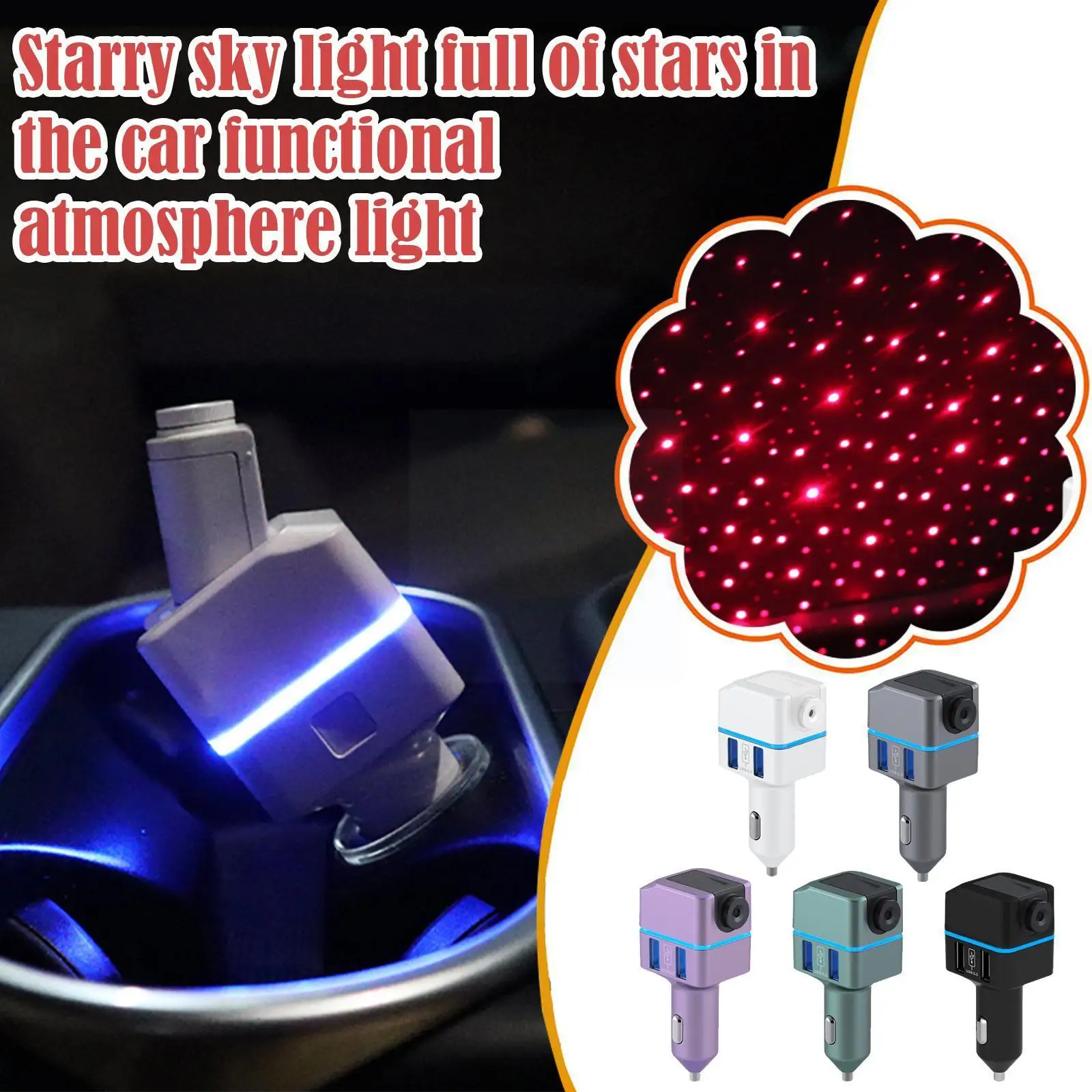 

LED Car Lights with Star Roof Aevdor Car Star Roof with Lights Adjustable Lights Charger Romantic Car Star USB Double X1U1