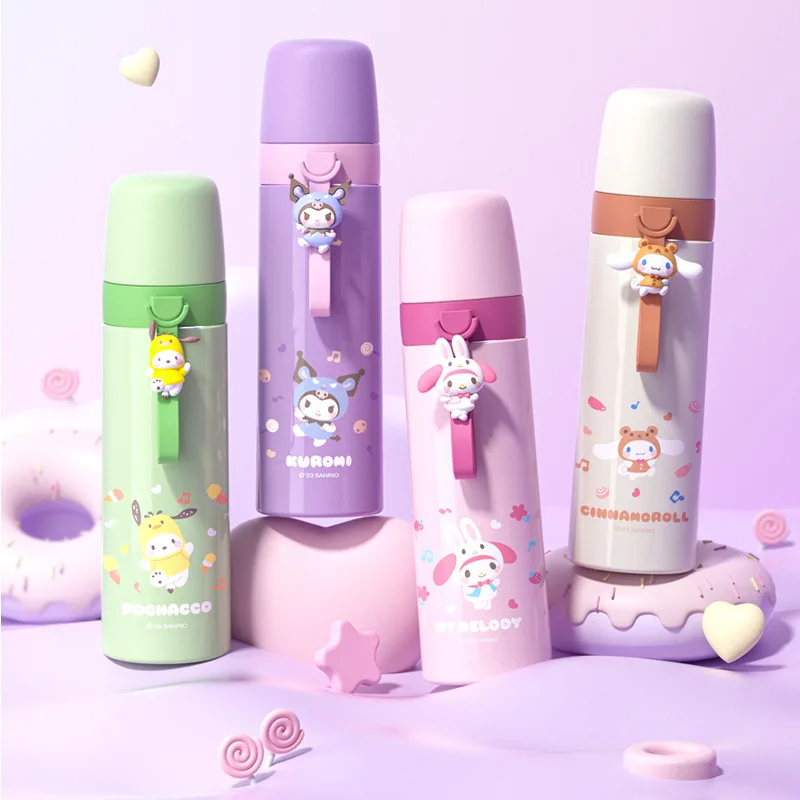 

500ml Sanrio Cinnamoroll Kuromi Thermos Cup Kawaii My Melody 3D Doll Large Capacity Leak-proof Water Bottle Cute Birthday Gift