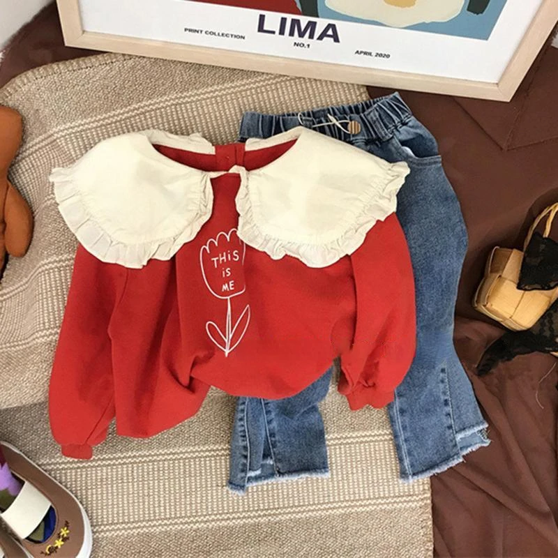 

Children Clothing 2022 Apring Autumn Korea Style Children New Fashionable Girl Baby Collar Long Sleeve Hoodie Casual Baby Top