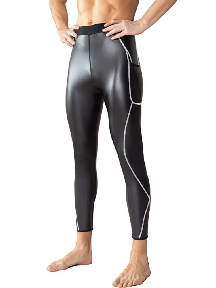 Женские Лоскутные карманы эластичные брюки из искусственной кожи Колготки для