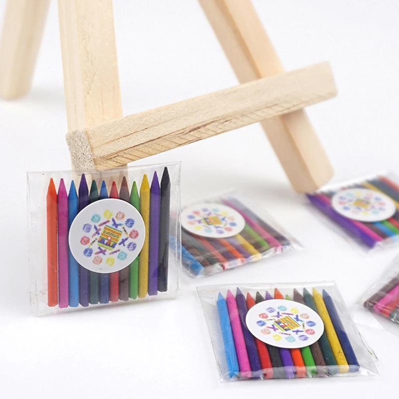 

1 Set 1:12 Dollhouse Mini Crayon Watercolor Box Paint Pen Toy For Children Dollhouse Drawing Room Scene Decoration Accessories