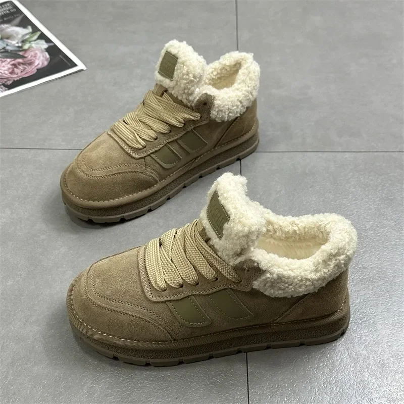 Зимние женские сохраняющие тепло ботинки на платформе из хлопка Модные низкие