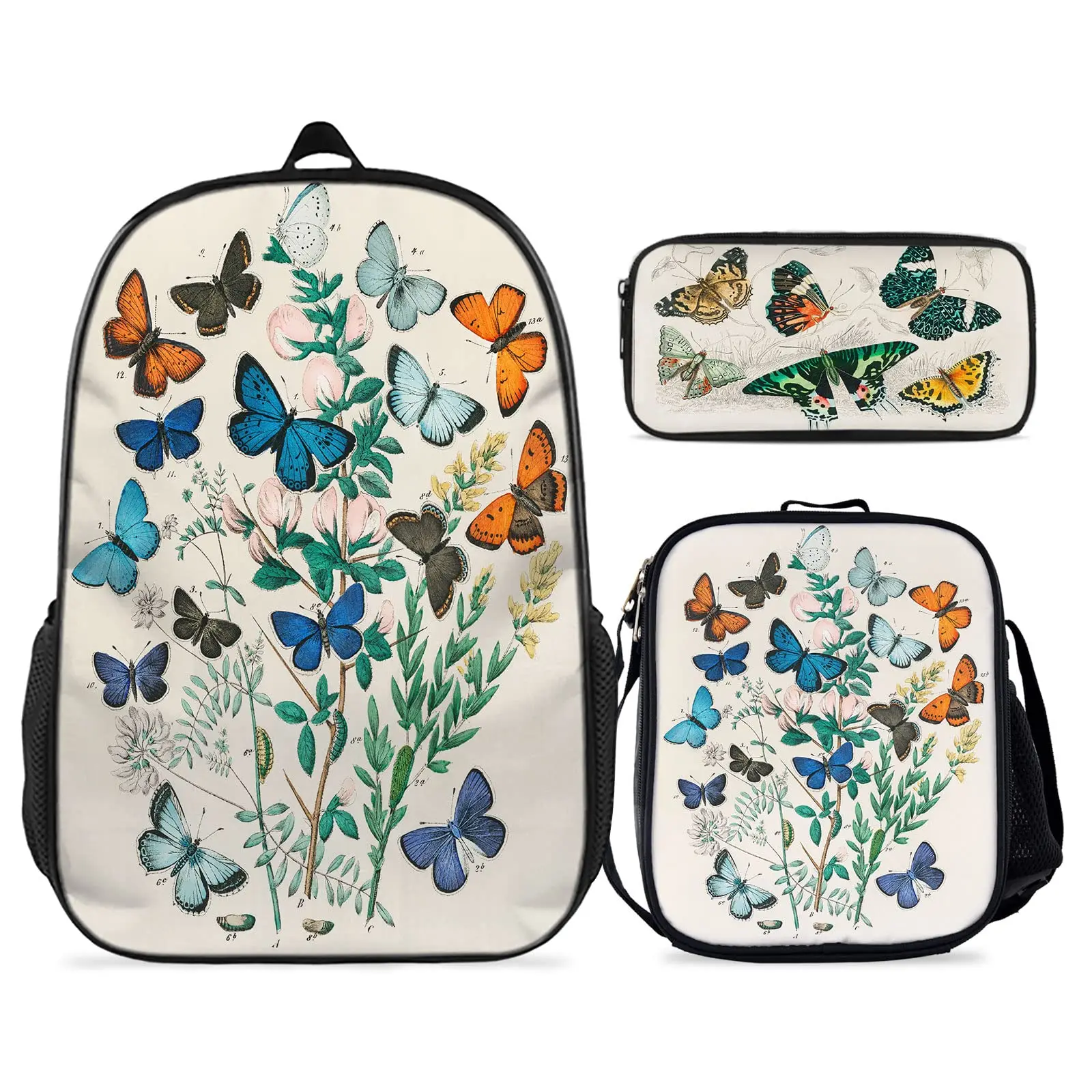 

Butterfly Flowers Backpack Colorful Butterflies Floral Schoolbag Daypack for Teens Student's Book Bags Pencil Case Lunch Bag