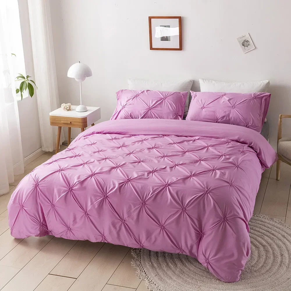 JBTP High Quality 3D Pinch Pleated Duvet Cover Set 220x240 Solid Color Single Double Twin Bedding cover
