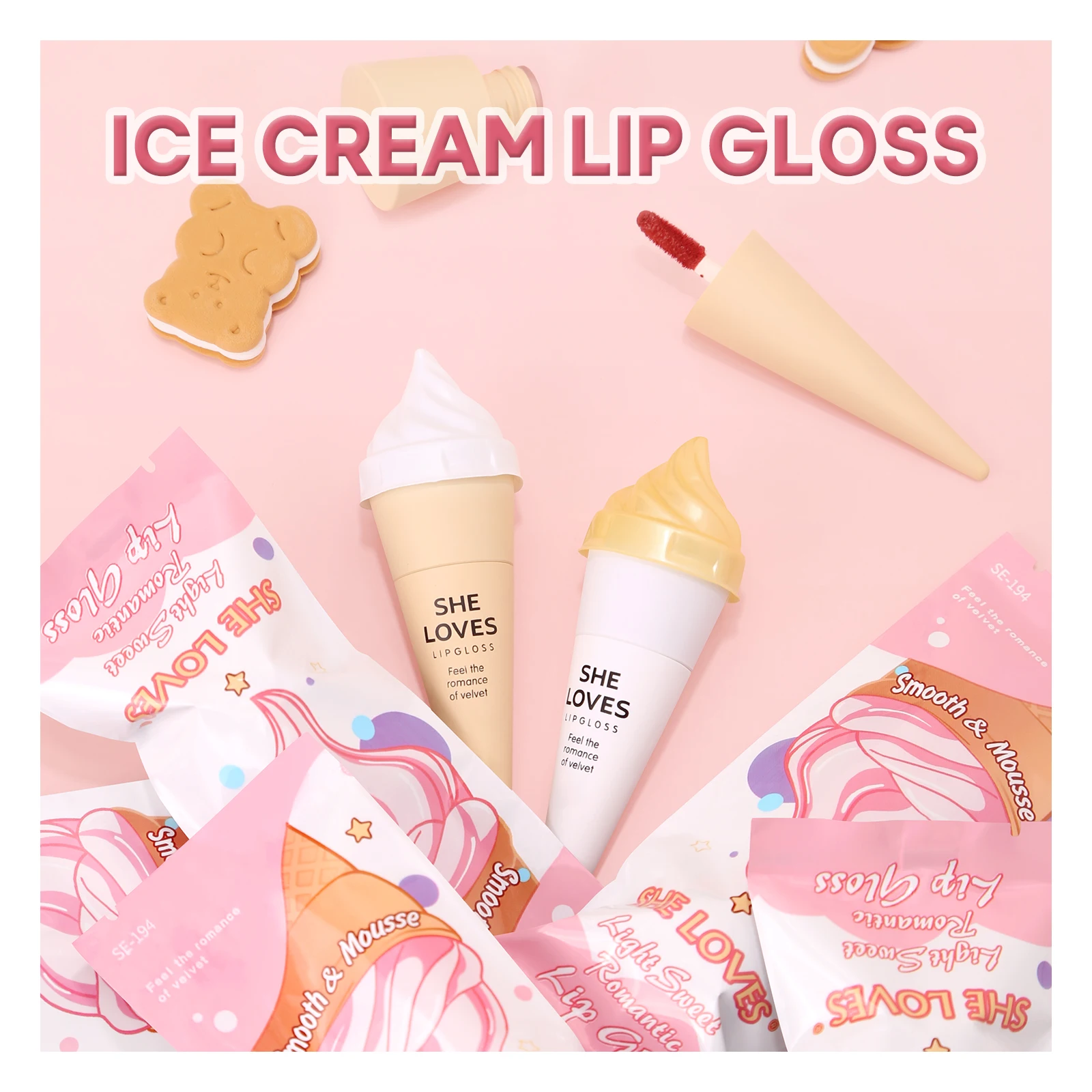 

Милый блеск для губ, 6 цветов, мороженое, бархатный, милсветильник Романтический легкий, школьная Мягкая матовая губная помада для девочек, у...