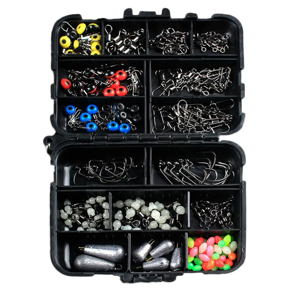 

177 Pcs Fishhook Swivel Weights Connector Beads Sinker Lure Box Carp Kit Fishing Accessories Set Tackle