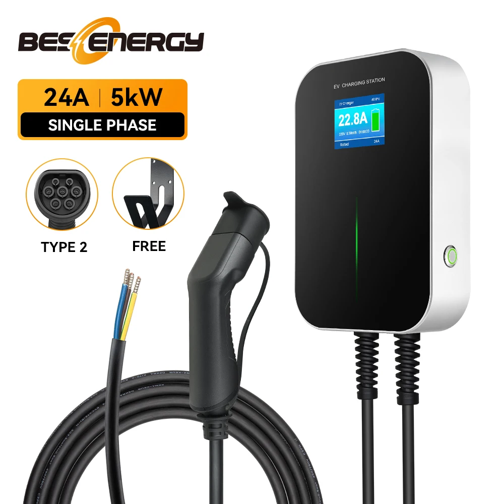 

10/16/24A 5KW EV Charger Wallbox Type2 Plug Cable For IEC 62196-2 EV Charging Station With 6M Cable Free Hook For Tesla Audi Car